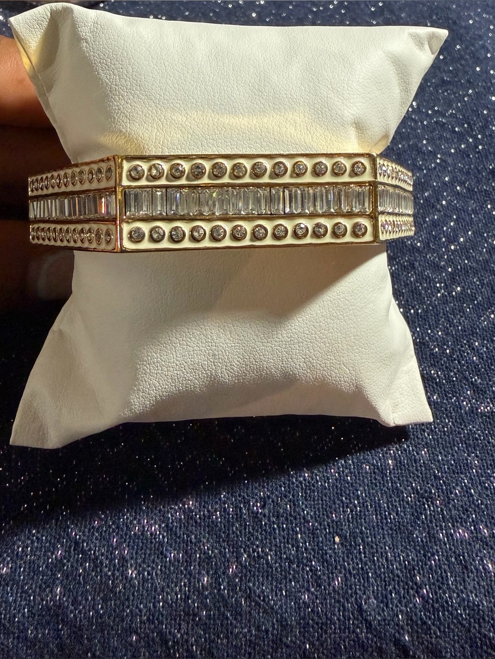 Art Deco-style enamel and rhinestone bangle bracelet